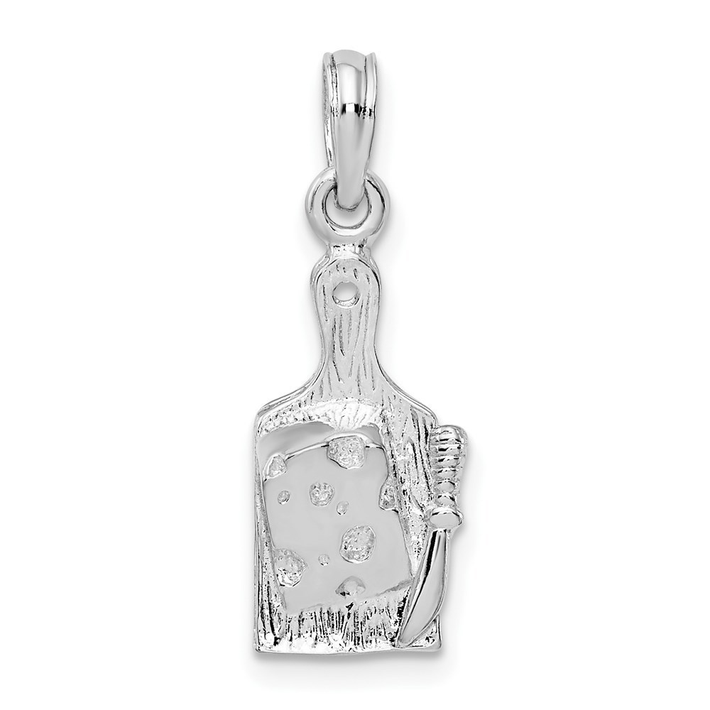 925 Sterling Silver Cheese Board with Knife Necklace Charm Pendant